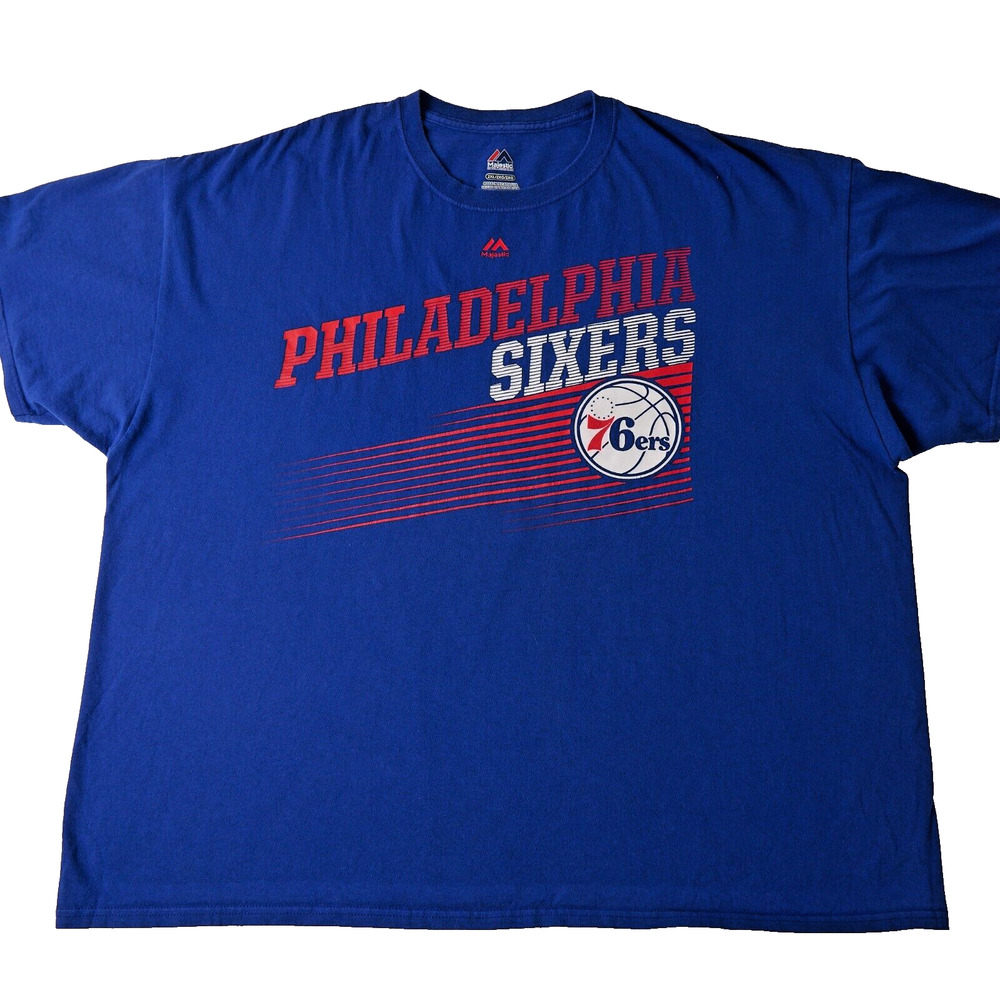 Majestic Philadelphia 76ers T-Shirt Mens 2XL Blue NBA Basketball Graphic Tee